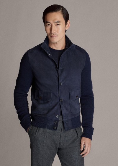 Cárdigan Ralph Lauren Hombre Azul Marino - Suede-Front Cashmere - FRVIU8214